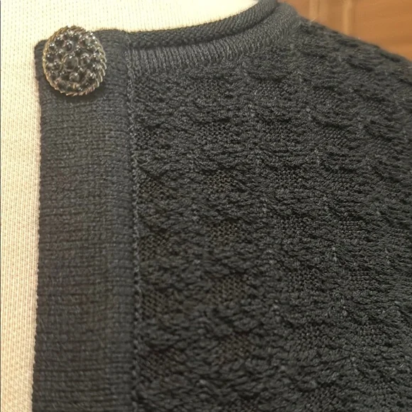 St. John Black Cardigan Sweater with Open Knit Lace Look Sleeves Size L - Picture 2 of 4